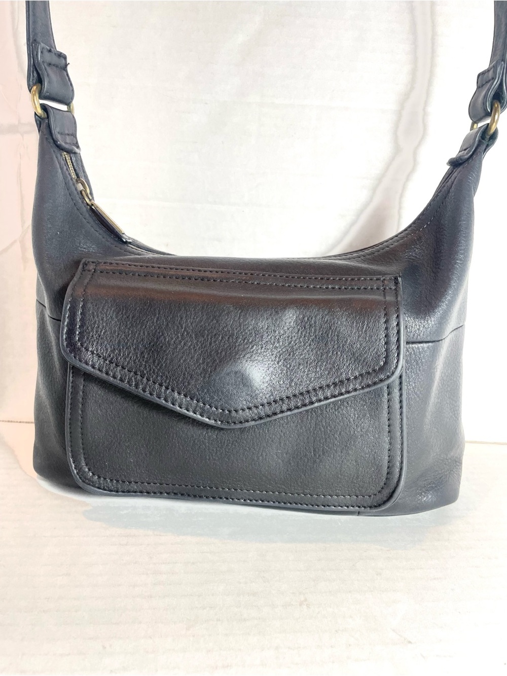 Vintage Fossil 75082 Black 100% Genuine Leather Baguette Shoulder Bag Y2K - Picture 10 of 16